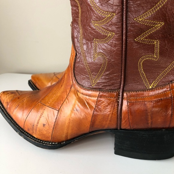 Vintage Sergey Cabrini Exotic EEL Cognac Brown Leather Western Cowboy Boots - Picture 6 of 15